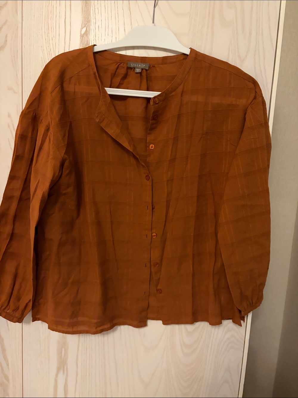 Lilla P burnt orange button-down blouse